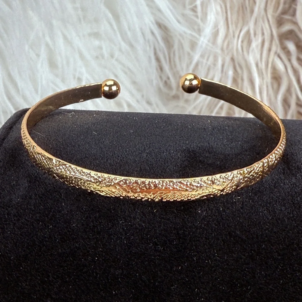 Goldtone Textured Stackable Cuff Bracelet